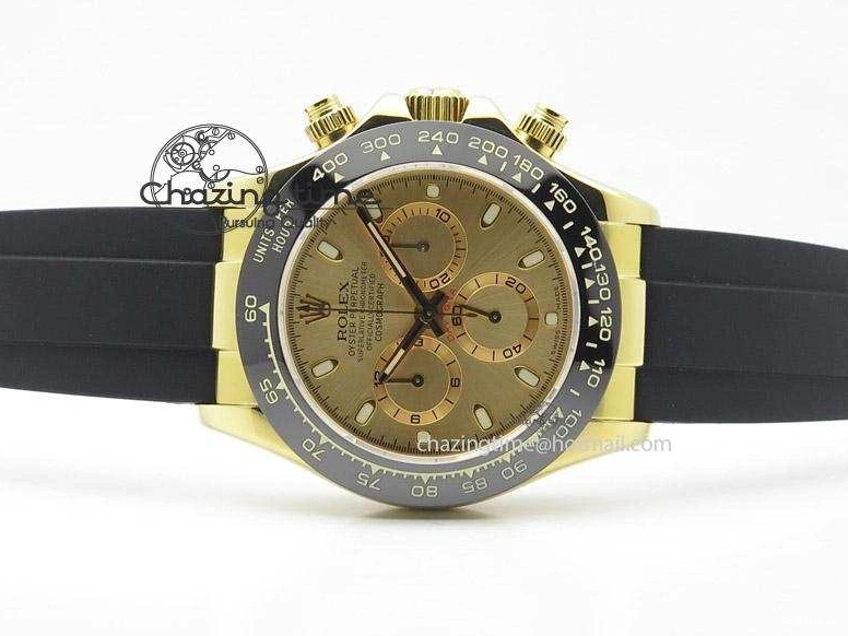 0105 Stylish Daytona YG BP Maker Gold Dial Sticks Markers On Rubber Strap A7750@ 4012